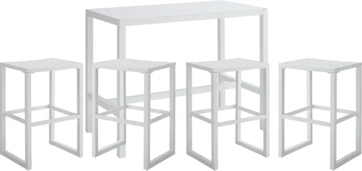 South Hampton Outdoor Bar Table and 4 Bar Stools - White