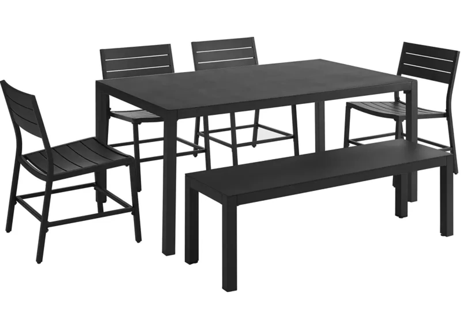 South Hampton Outdoor Dining Table, 4 Dining Chairs and Bench - Black