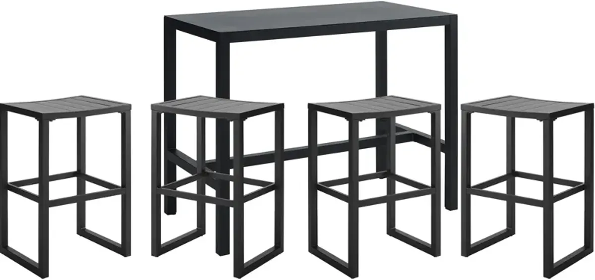 South Hampton Outdoor Bar Table and 4 Bar Stools - Black