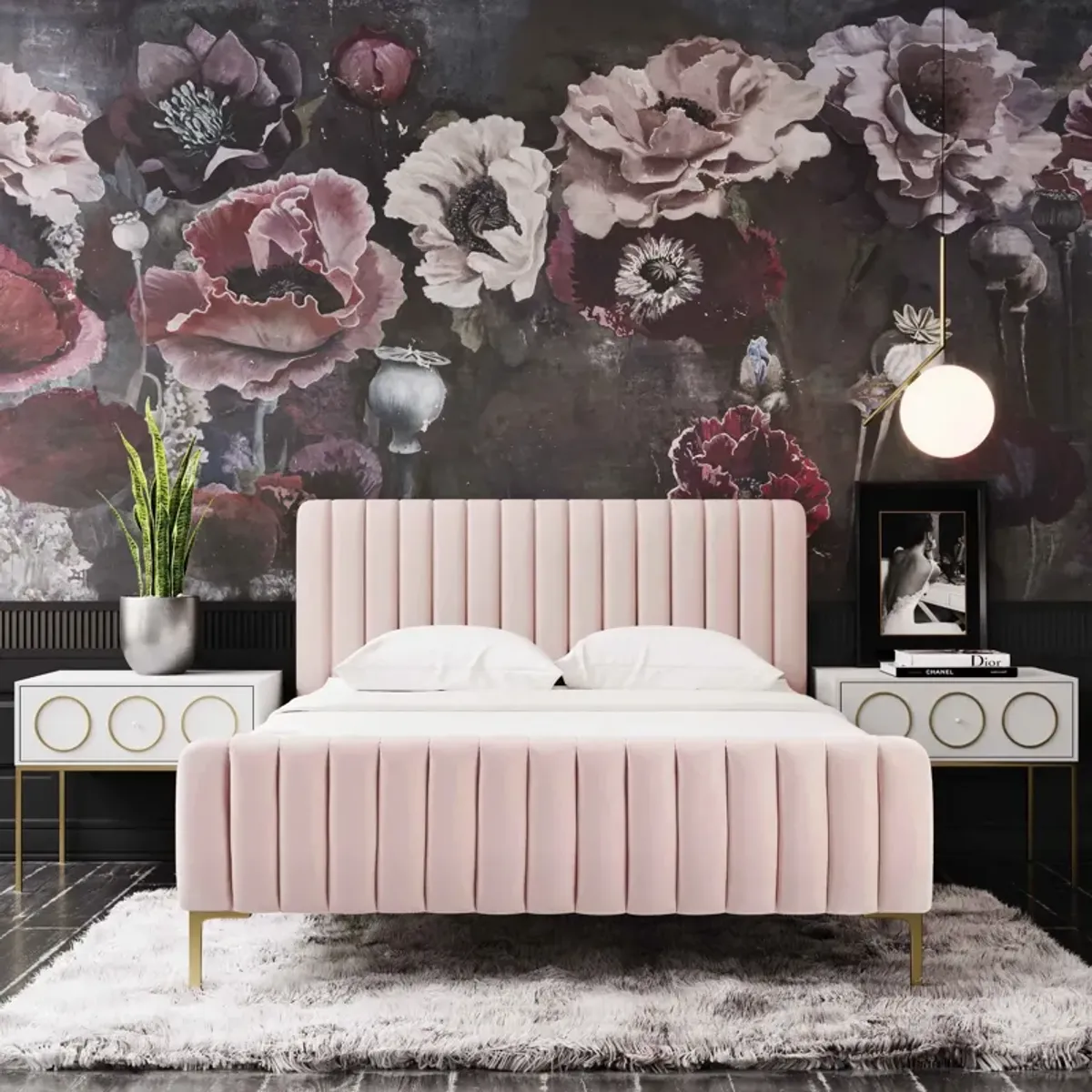 Maylin Upholstered Platform Queen Bed - Pink