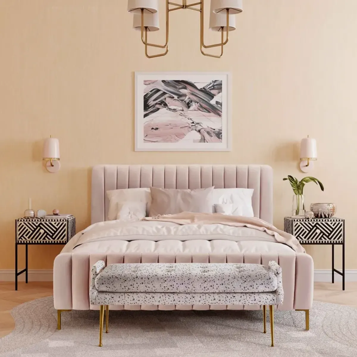 Maylin Upholstered Platform Queen Bed - Pink