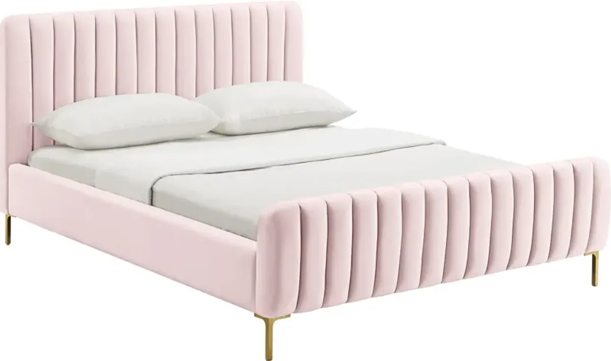 Maylin Upholstered Platform Queen Bed - Pink