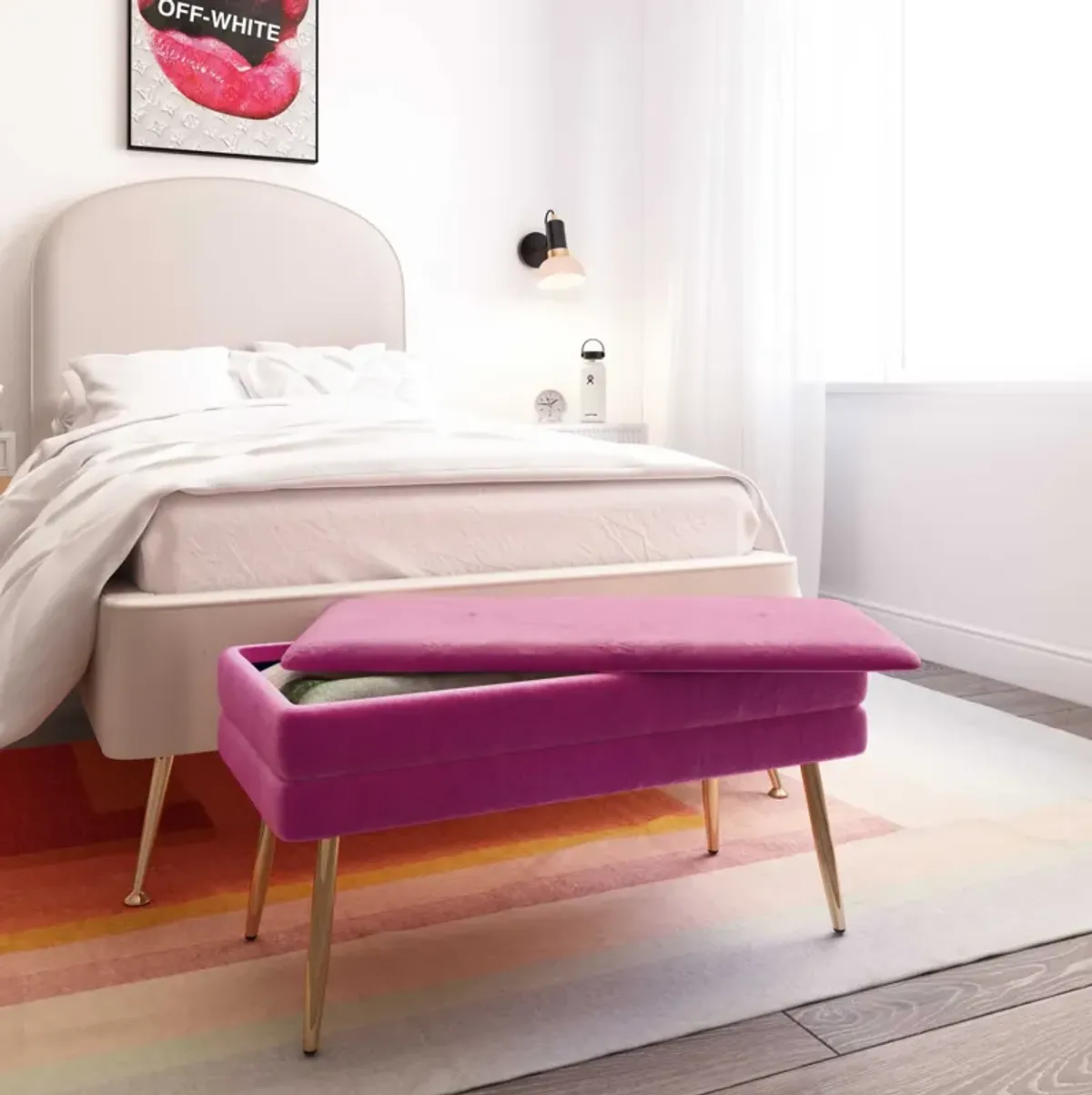 Sadira Upholstered Storage Bench - Plum