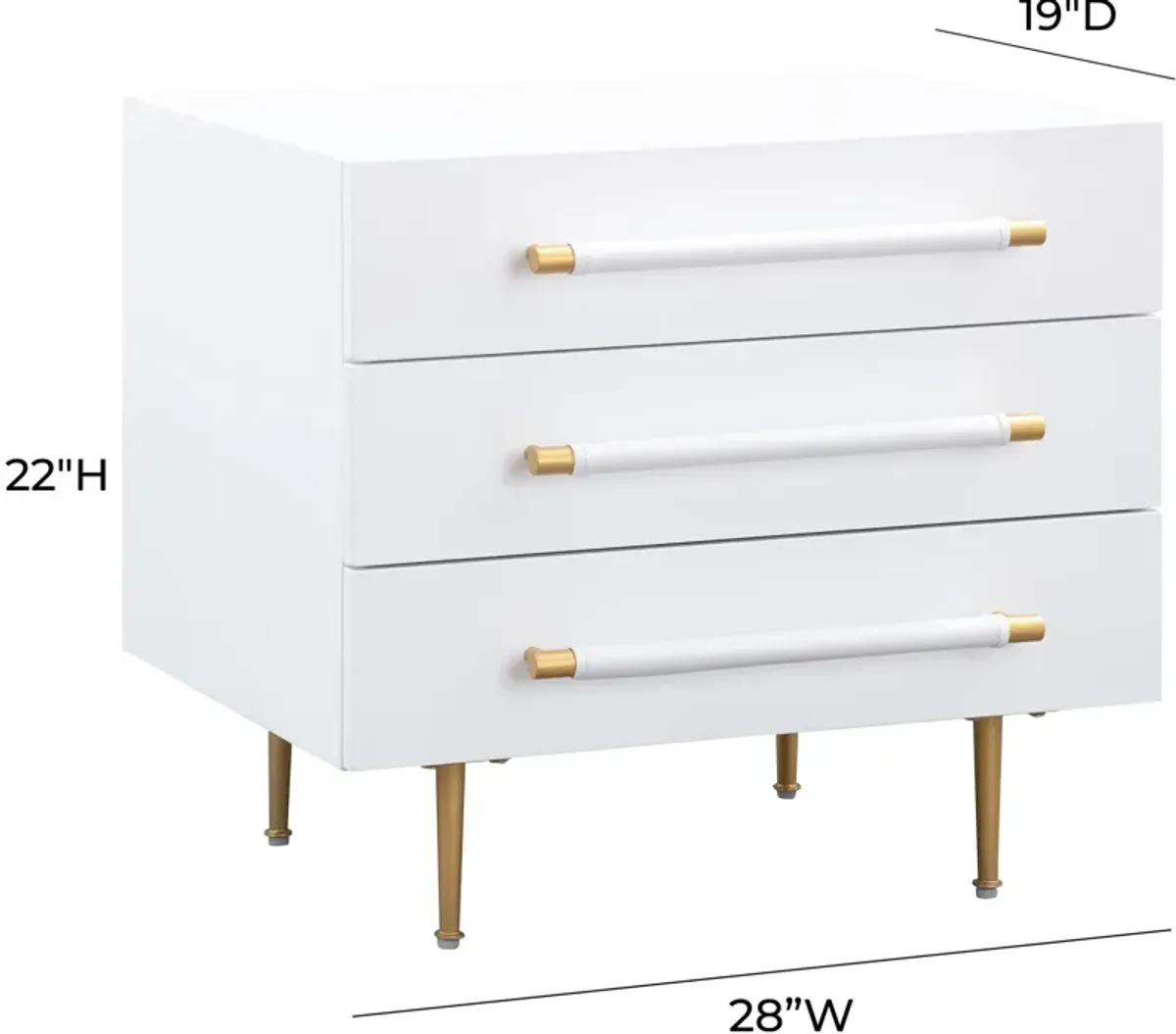 Pollux 3-Drawer Nightstand - White