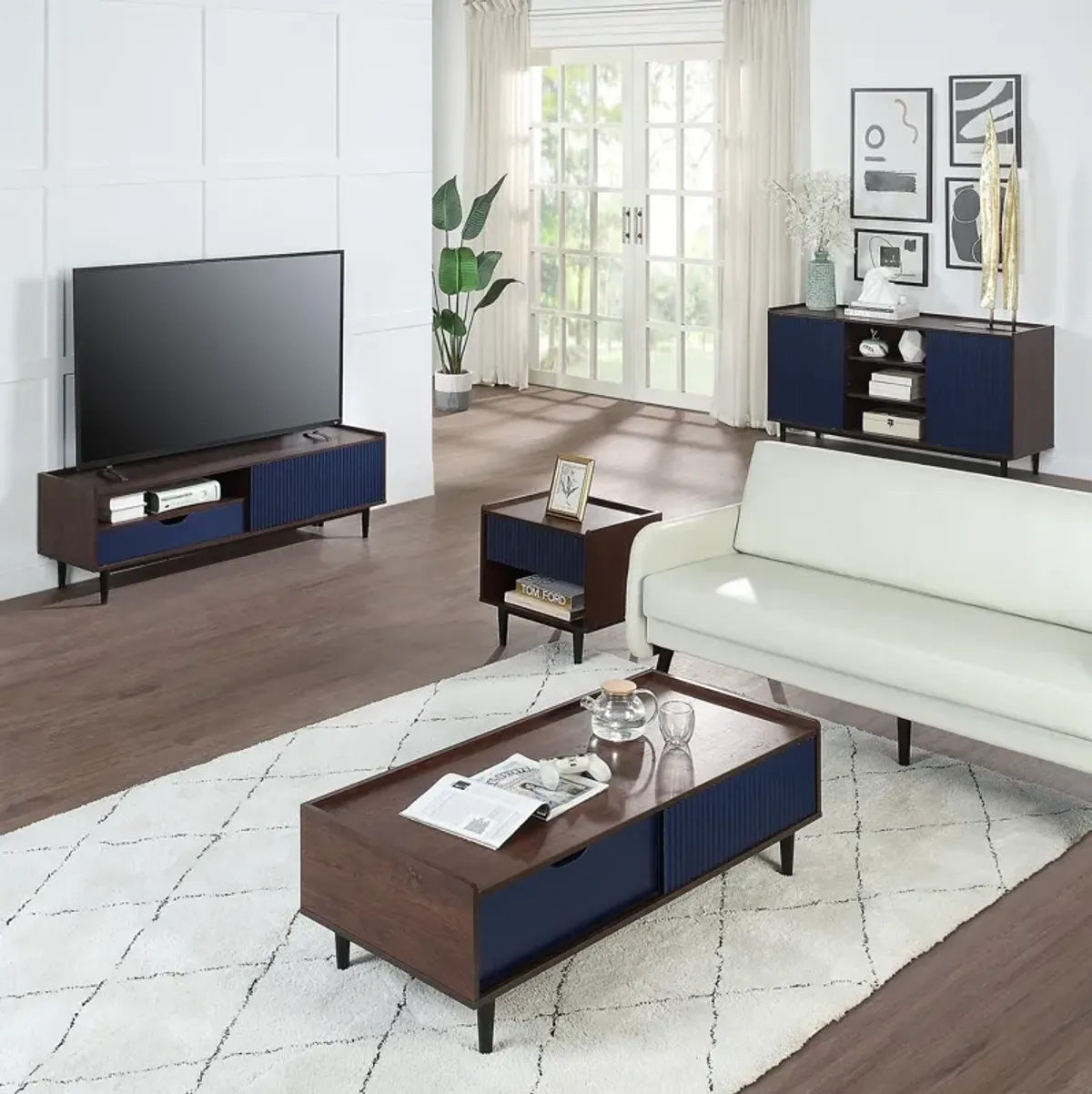 Colter 58" TV Stand - Dark Brown/Navy Blue