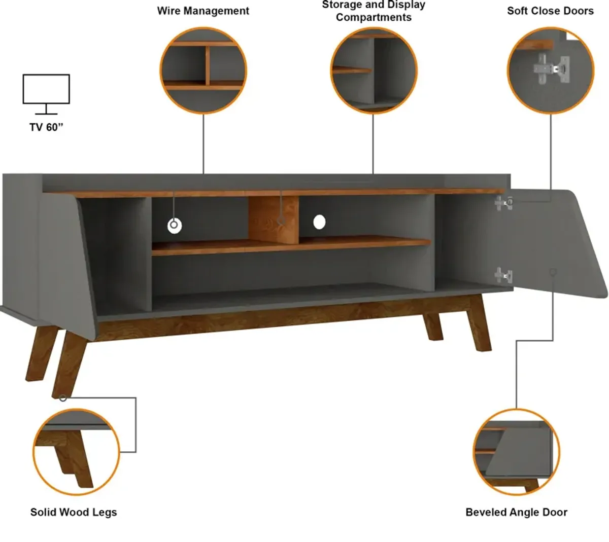 Bogardus 63" TV Stand - Gray/Nature