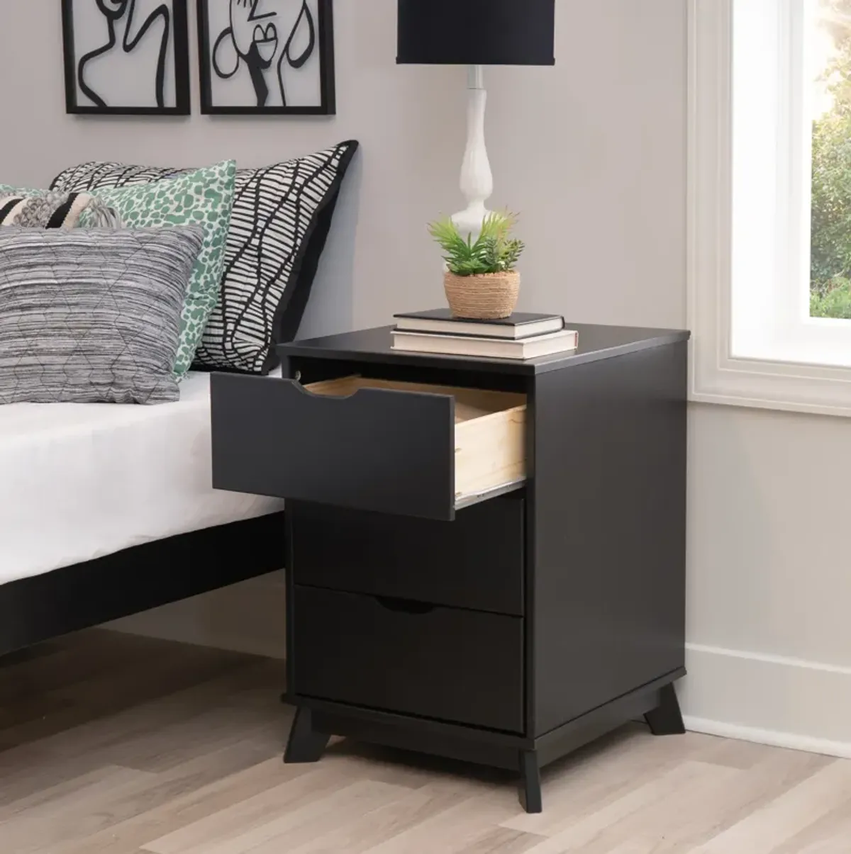 Elna 3-Drawer Nightstand - Black