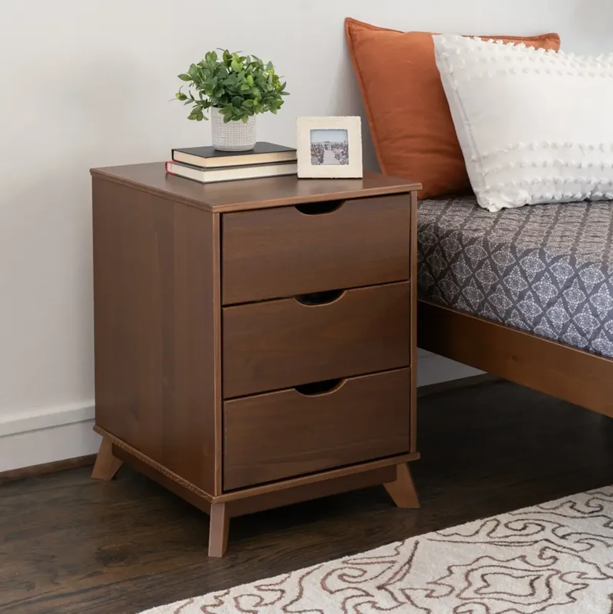 Elna 3-Drawer Nightstand - Walnut