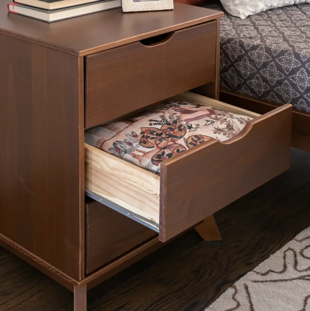 Elna 3-Drawer Nightstand - Walnut