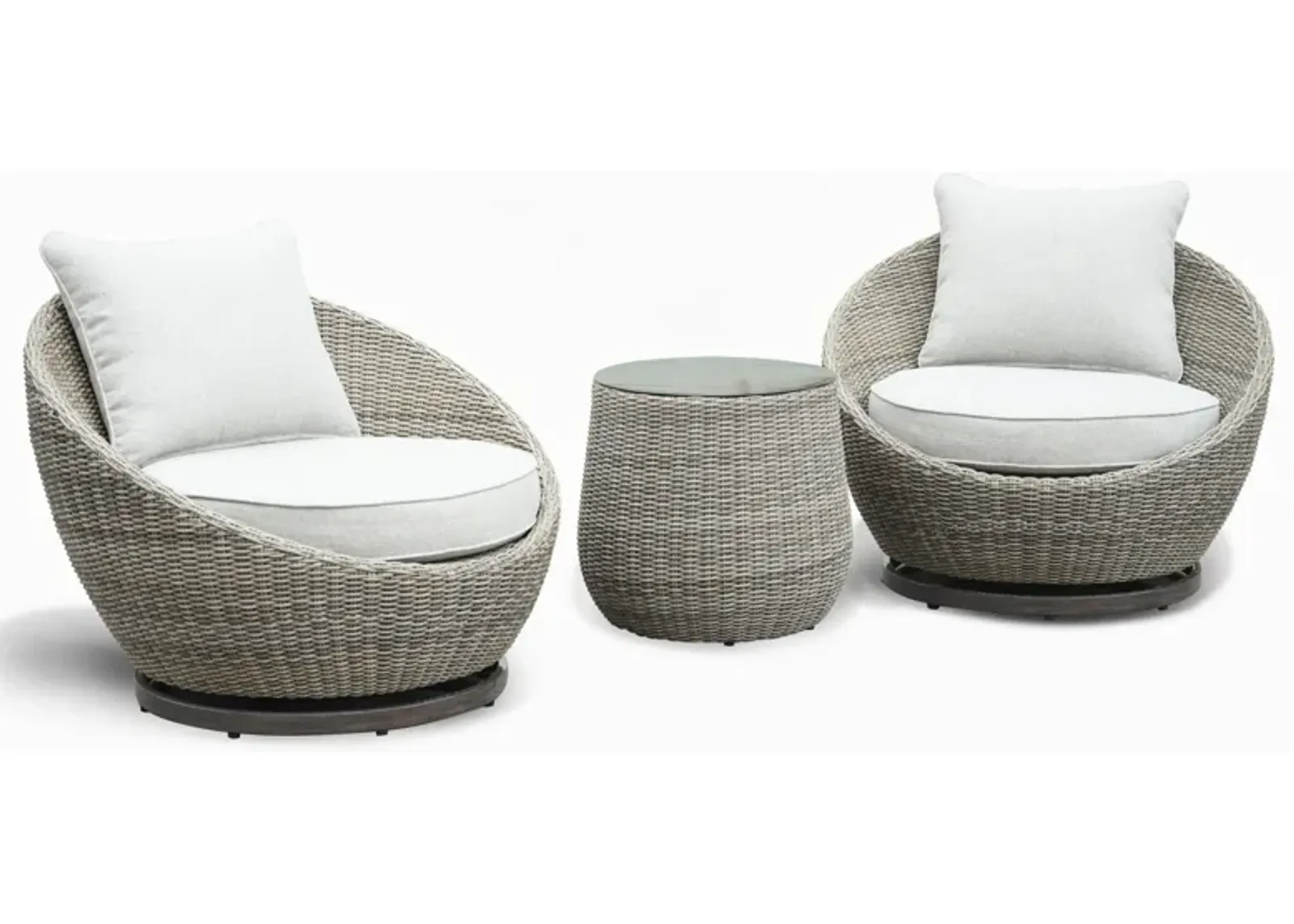 Coastal Set of 2 Outdoor Swivel Chairs and Side Table