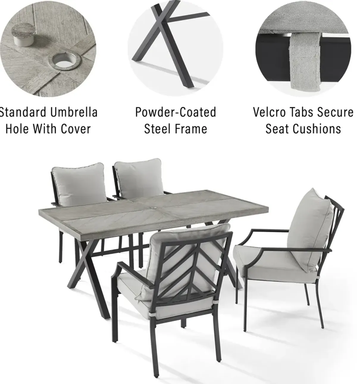 Boise Outdoor Dining Table and 4 Dining Chairs