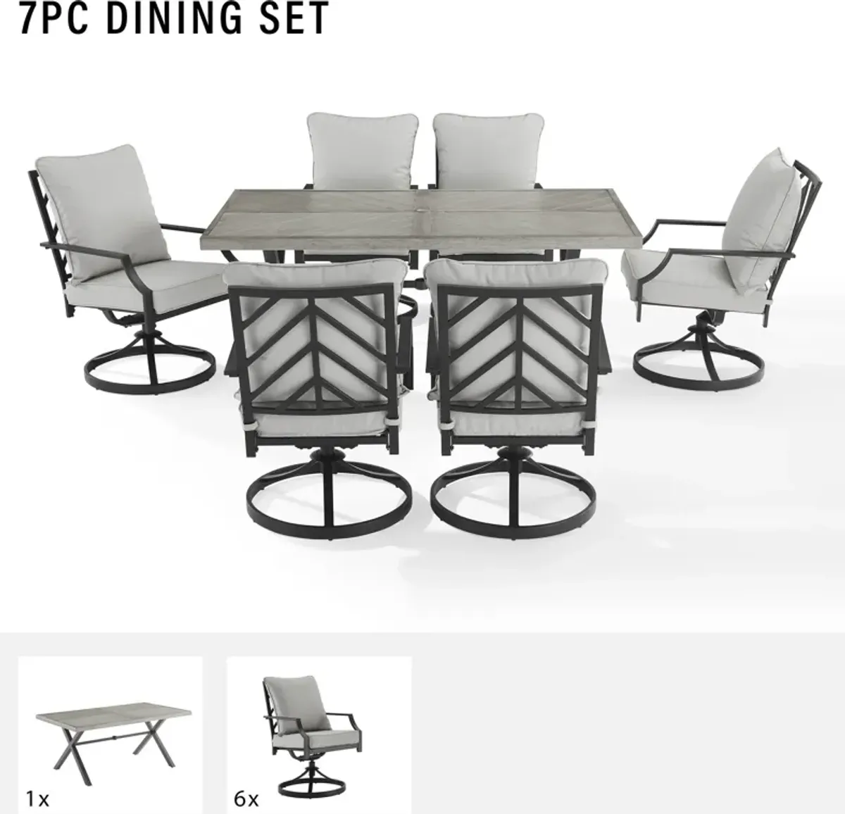 Boise Outdoor Dining Table and 6 Swivel Dining Chairs