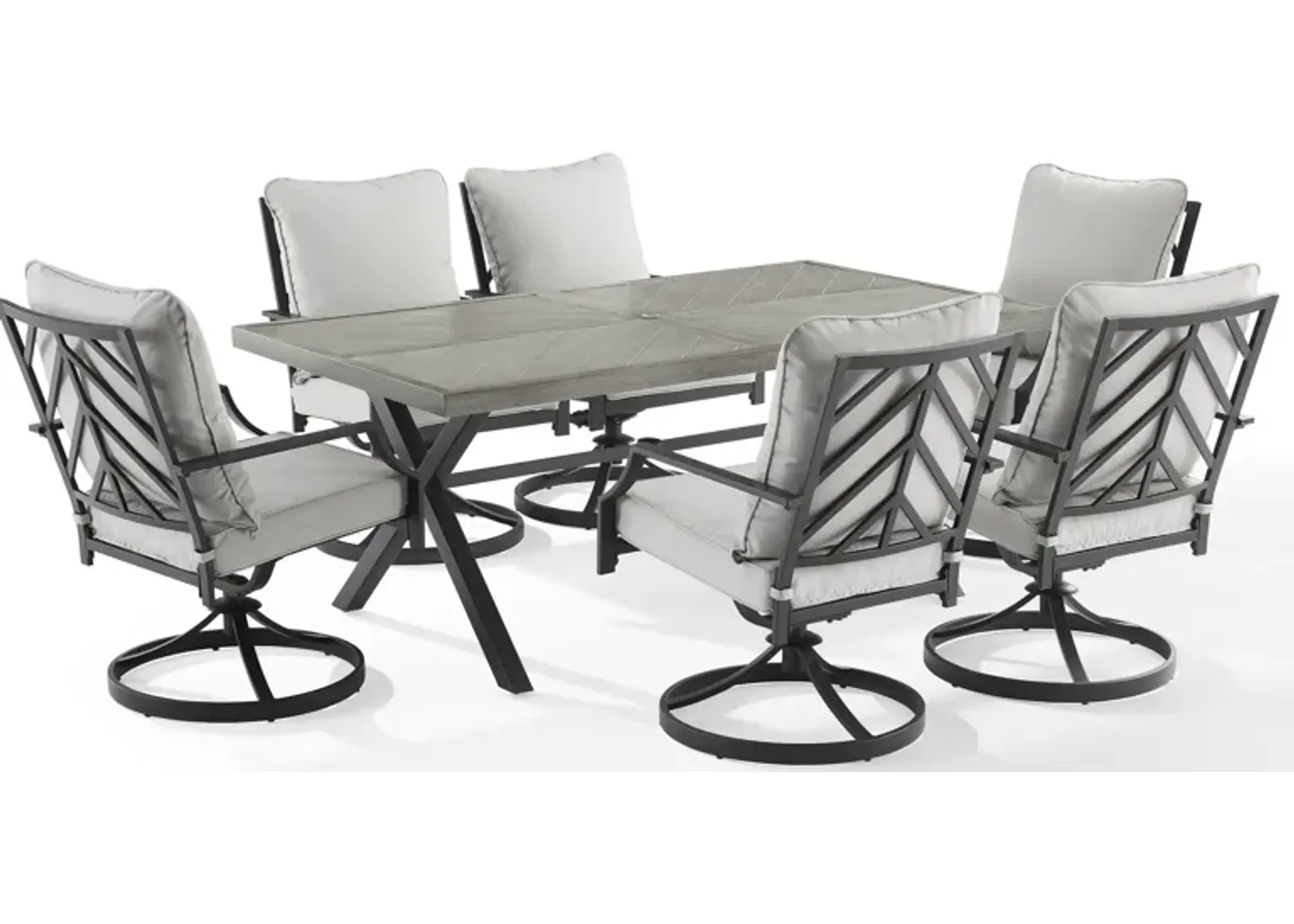 Boise Outdoor Dining Table and 6 Swivel Dining Chairs