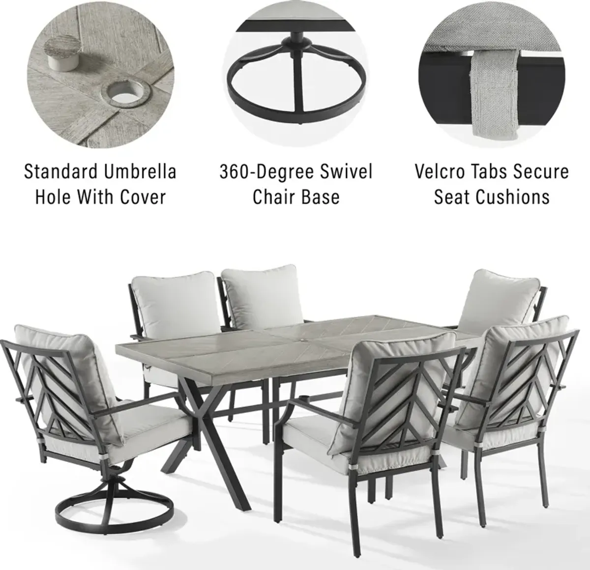 Boise Outdoor Dining Table, 4 Dining Chairs and 2 Swivel Dining Chairs