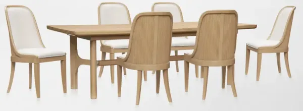 Santa Monica Rectangular Dining Table with 6 Upholstered Dining Chairs - Natural