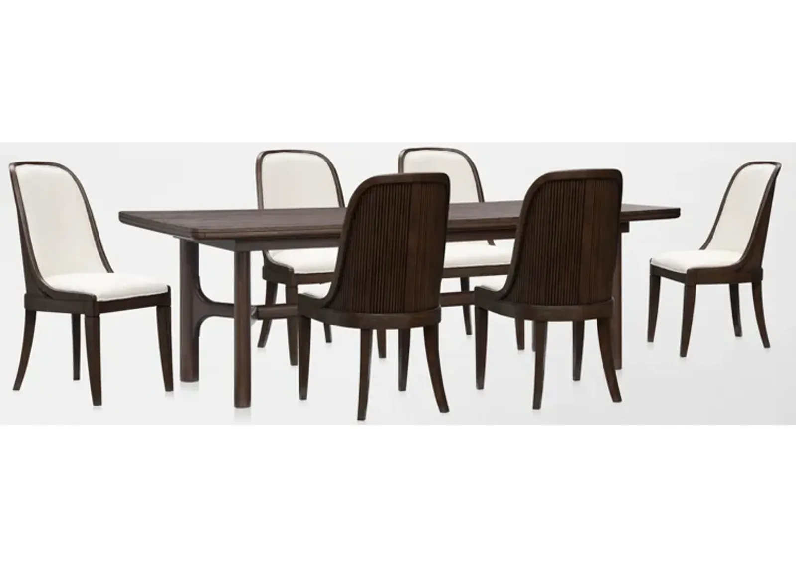 Santa Monica Rectangle Dining Table with 6 Upholstered Dining Chairs - Chestnut