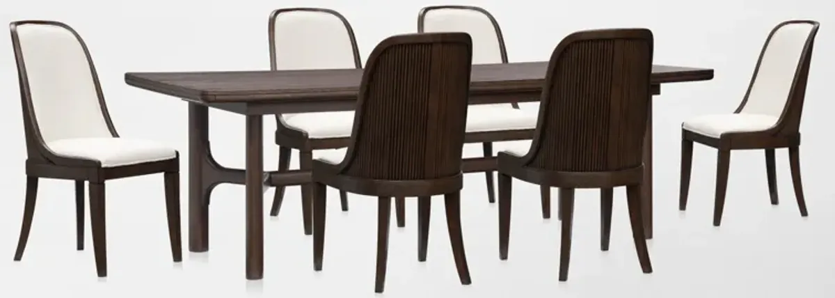 Santa Monica Rectangle Dining Table with 6 Upholstered Dining Chairs - Chestnut