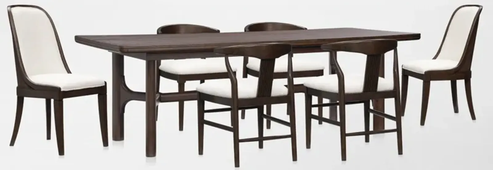 Santa Monica Rectangle Dining Table with 4 Wishbone-Back Dining Chairs and 2 Upholstered Dining Chai