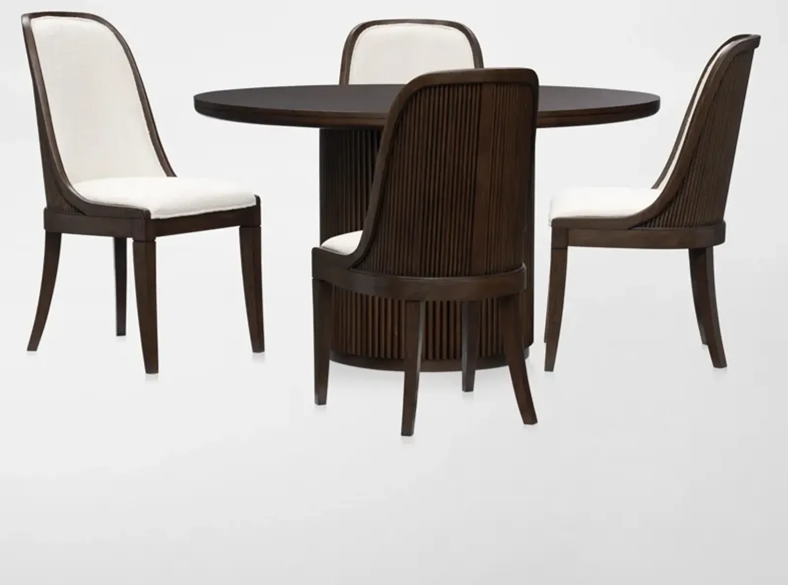 Santa Monica Round Dining Table with 4 Upholstered Dining Chairs - Chestnut