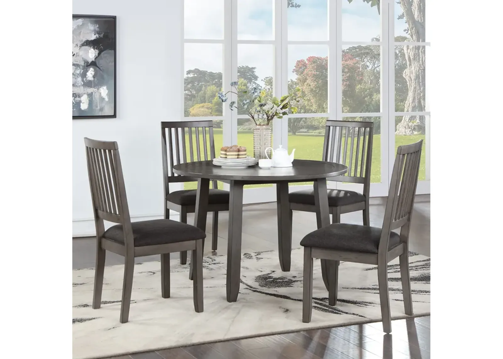 Leandra Round Dining Table and 4 Dining Chairs