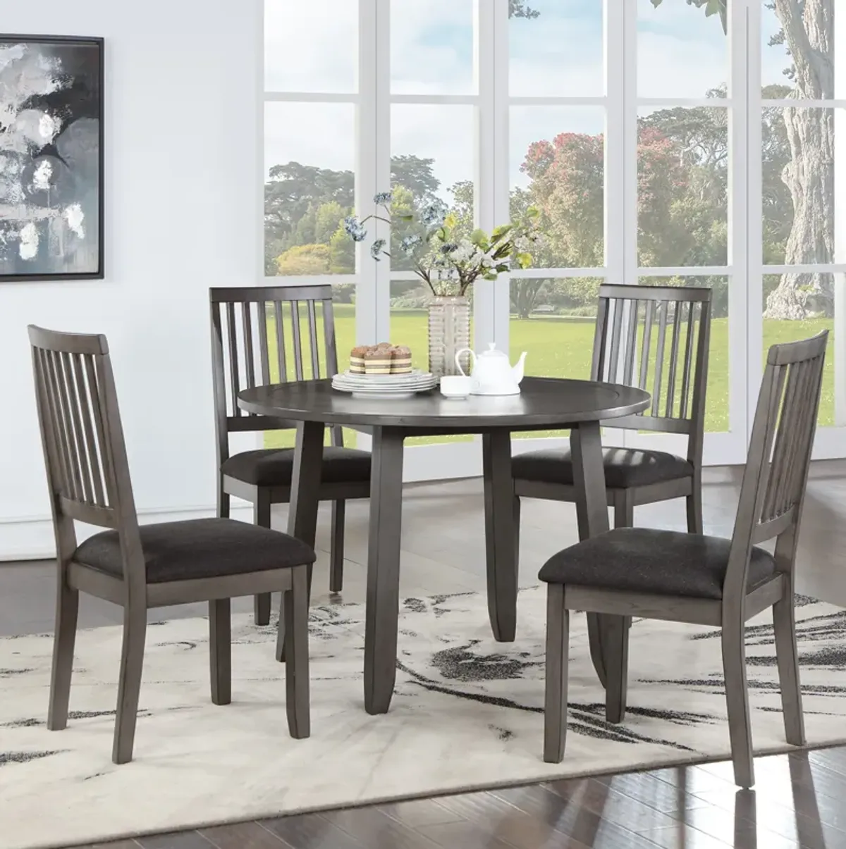 Leandra Round Dining Table and 4 Dining Chairs