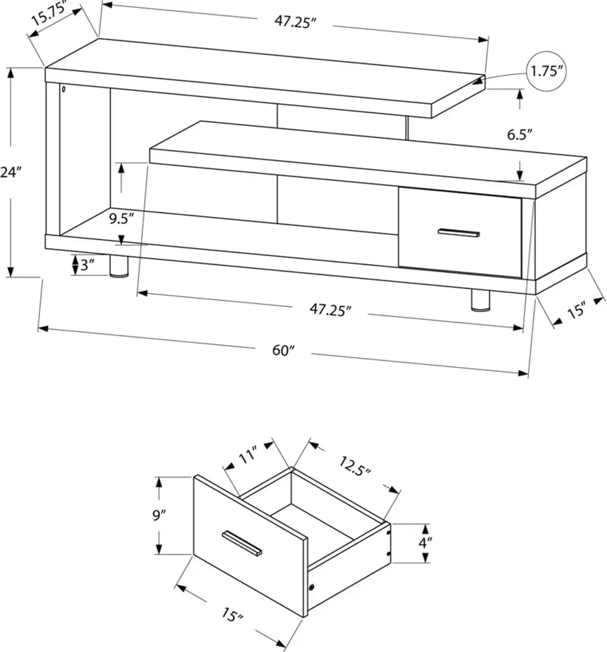 Amado 60" TV Stand - Gray