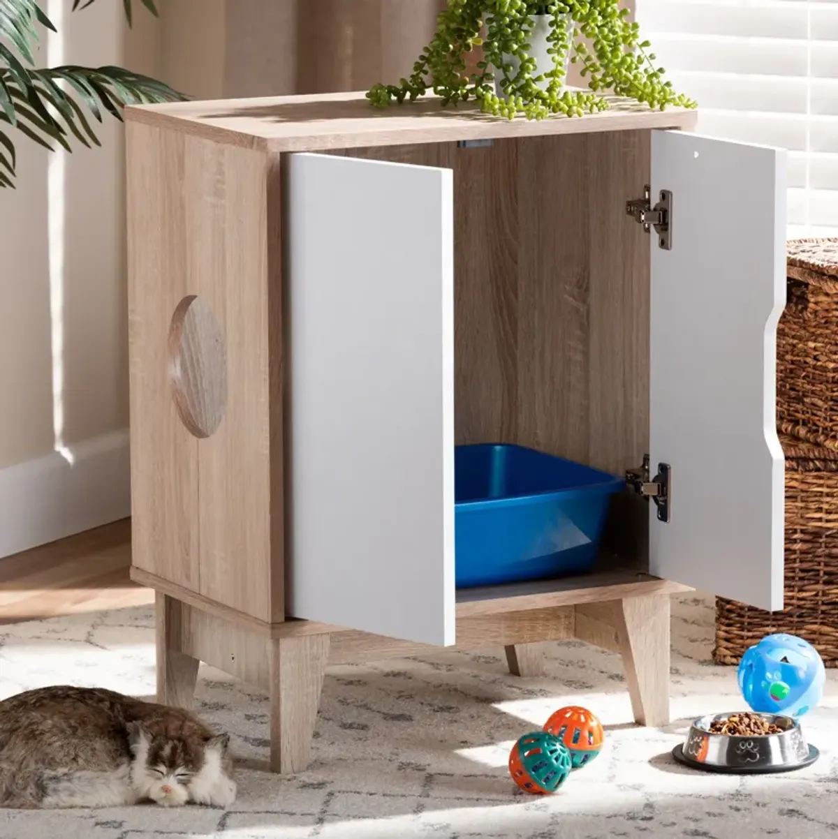 Oliver Litter Box Enclosure - Oak/White