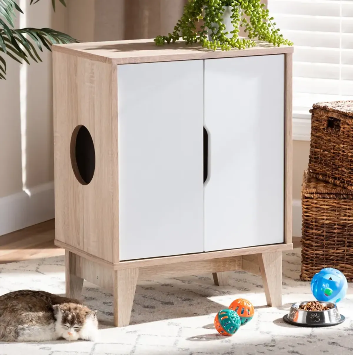 Oliver Litter Box Enclosure - Oak/White