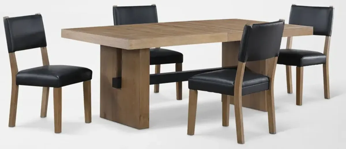 Auburn Dining Table and 4 Upholstered Dining Chairs - Black/Natural Legs