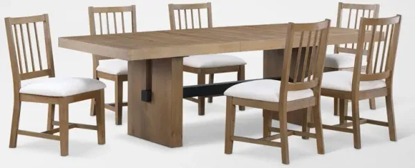 Auburn Dining Table and 6 Spindle-Back Dining Chairs - White/Natural Legs