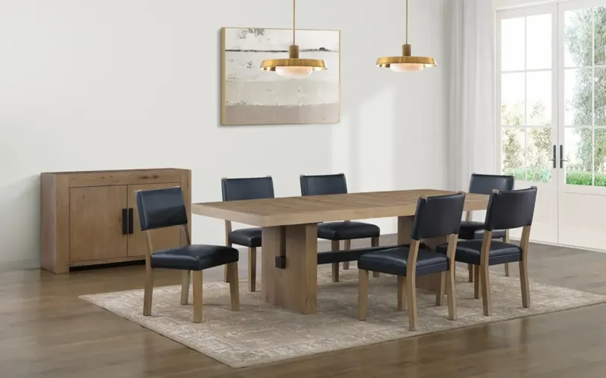 Auburn Dining Table and 6 Upholstered Dining Chairs - Black/Natural Legs