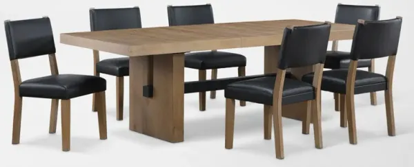 Auburn Dining Table and 6 Upholstered Dining Chairs - Black/Natural Legs