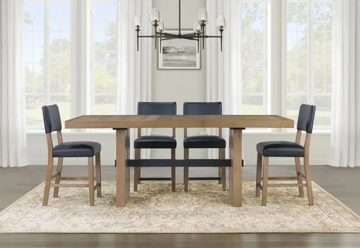 Auburn Counter-Height Dining Table and 4 Upholstered Stools - Black/Natural Legs