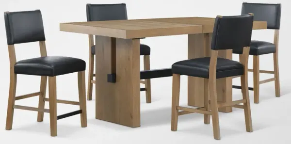 Auburn Counter-Height Dining Table and 4 Upholstered Stools - Black/Natural Legs