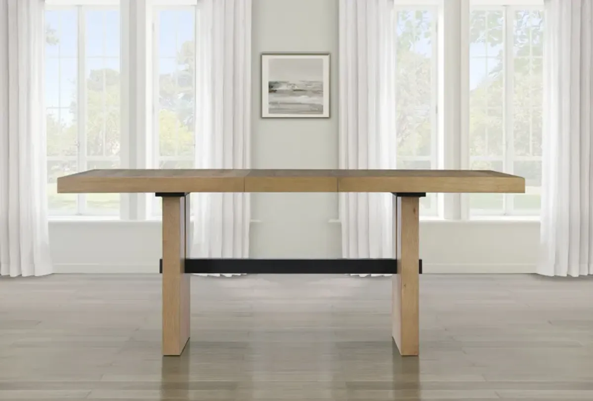 Auburn Counter-Height Dining Table and 6 Upholstered Stools - Black/Natural Legs