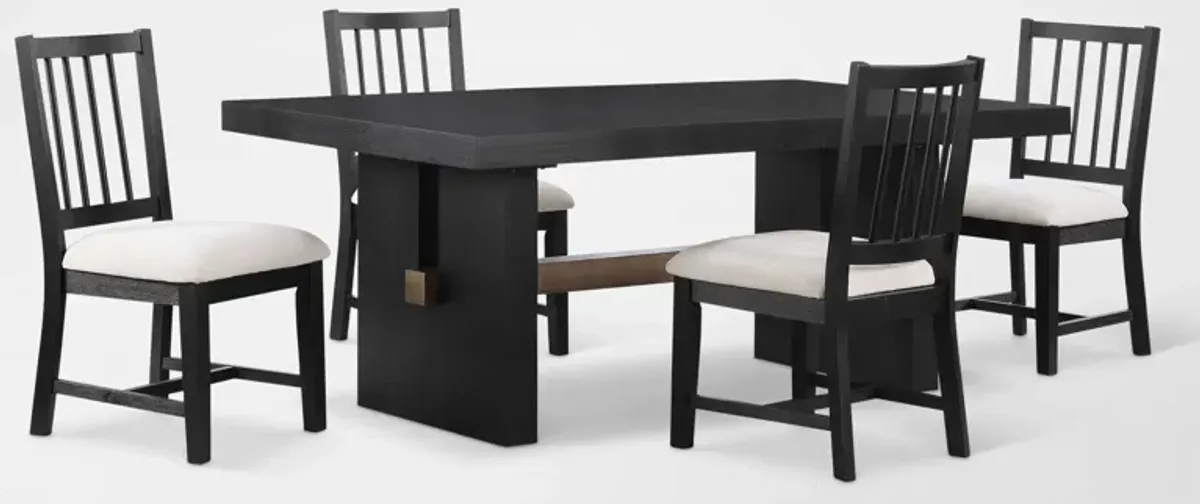 Auburn Dining Table and 4 Spindle-Back Dining Chairs - White/Black Legs