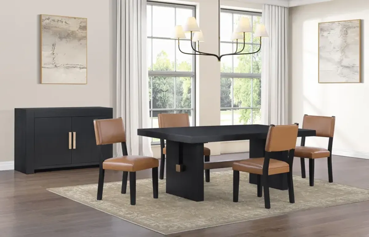 Auburn Dining Table and 4 Upholstered Dining Chairs - Light Brown/Black Legs