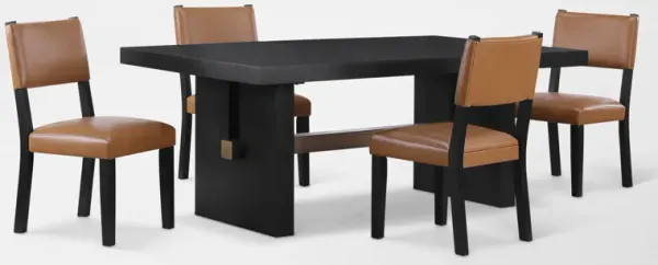 Auburn Dining Table and 4 Upholstered Dining Chairs - Light Brown/Black Legs