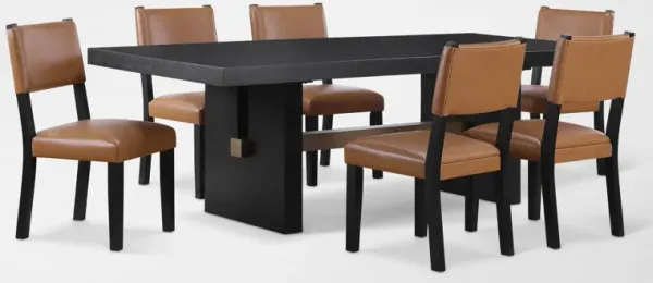 Auburn Dining Table and 6 Upholstered Dining Chairs - Light Brown/Black Legs