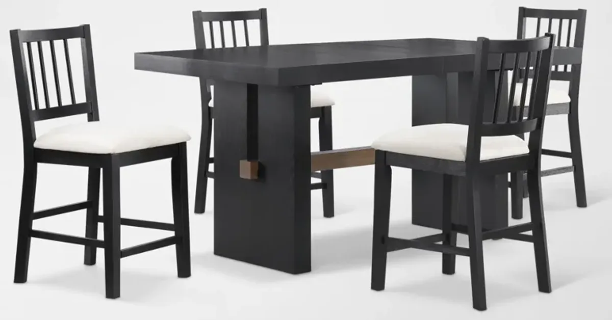 Auburn Counter-Height Dining Table and 4 Spindle-Back Stools - White/Black Legs