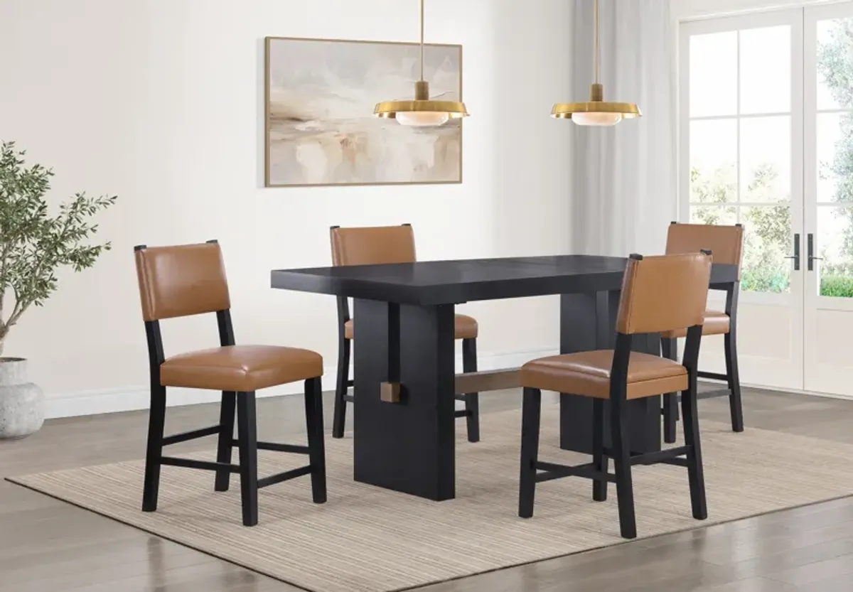 Auburn Counter-Height Dining Table and 4 Upholstered Stools - Black