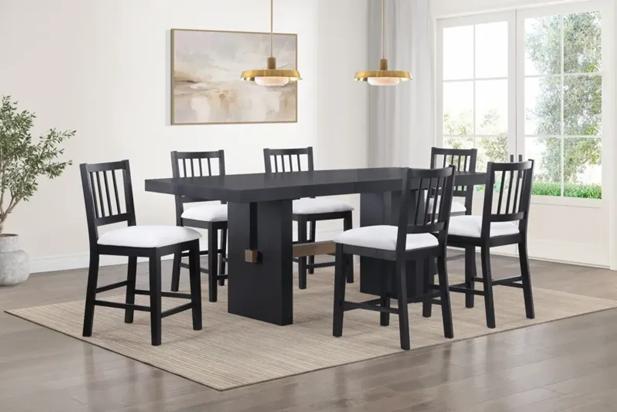 Auburn Counter-Height Dining Table and 6 Spindle-Back Stools - White/Black Legs