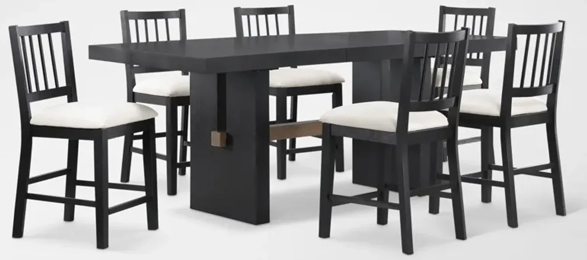Auburn Counter-Height Dining Table and 6 Spindle-Back Stools - White/Black Legs