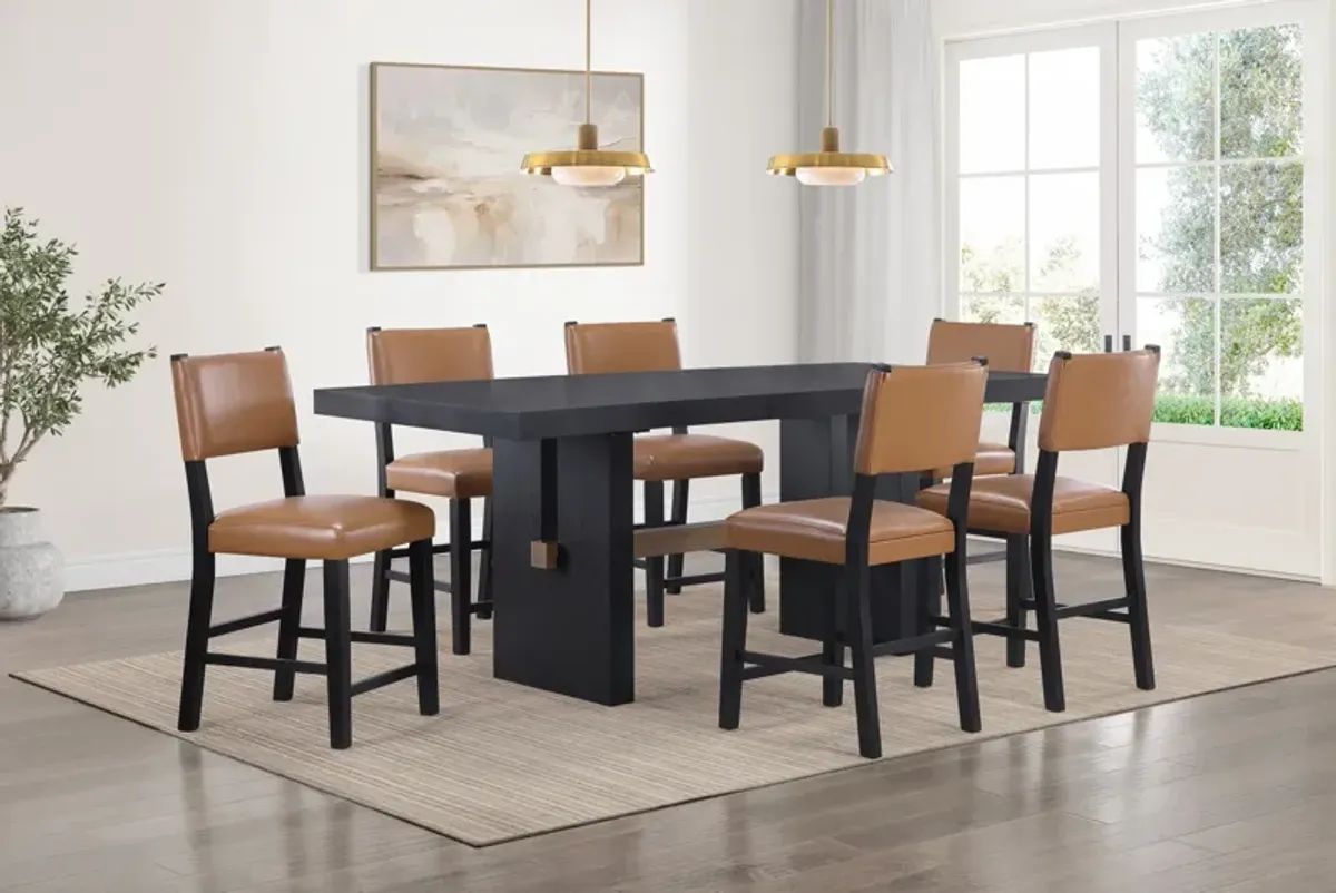 Auburn Counter-Height Dining Table and 6 Upholstered Stools - Light Brown/Black Legs