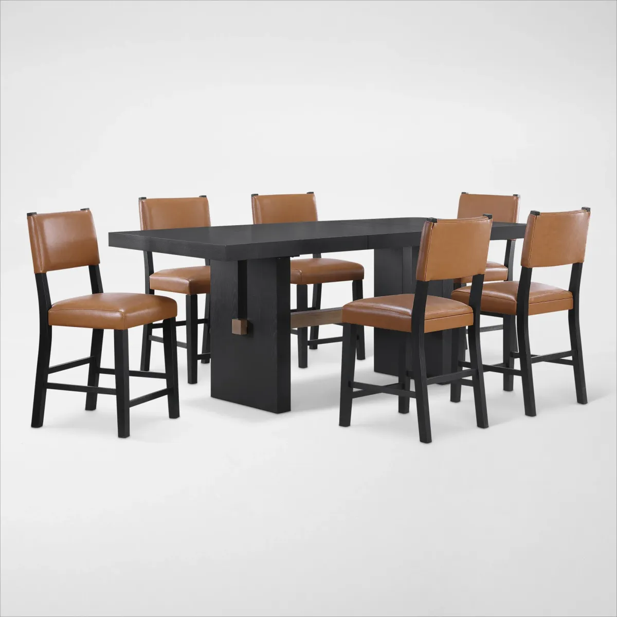 Auburn Counter-Height Dining Table and 6 Upholstered Stools - Light Brown/Black Legs