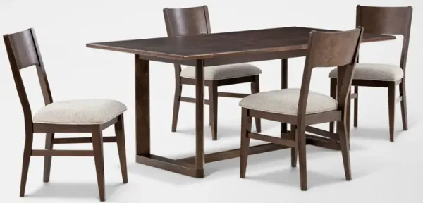 Boca Solid Wood Dining Table and 4 Dining Chairs - Brown