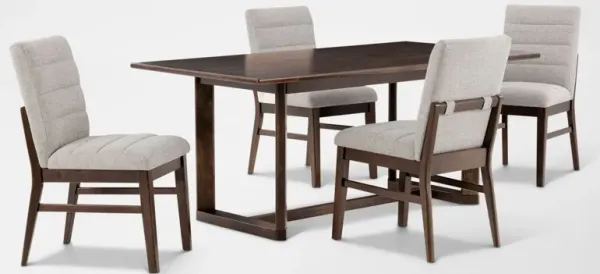 Boca Solid Wood Dining Table and 4 Upholstered Dining Chairs - Brown