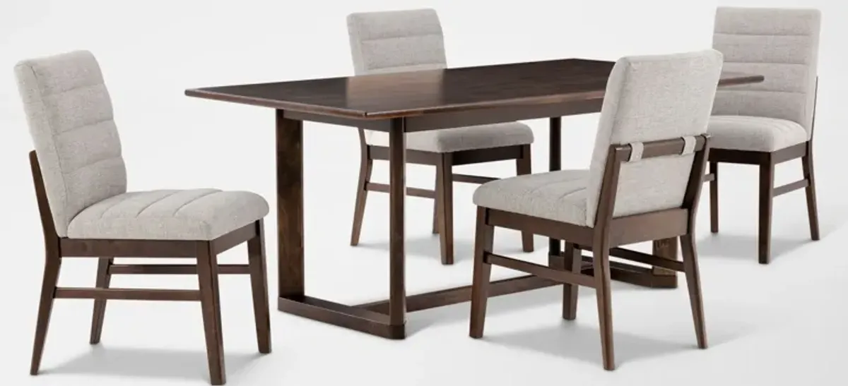 Boca Dining Table and 4 Upholstered Dining Chairs - Boca Brown