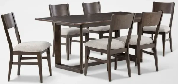 Boca Solid Wood Dining Table and 6 Dining Chairs - Brown