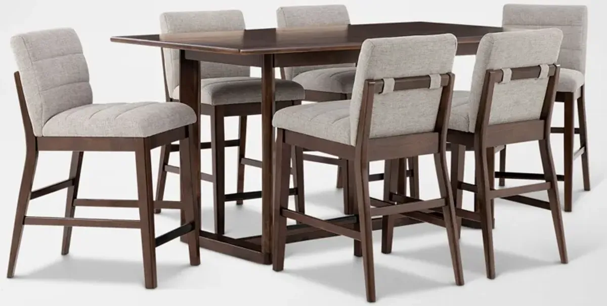 Boca Solid Wood Counter-Height Dining Table and 6 Upholstered Stools - Boca Brown
